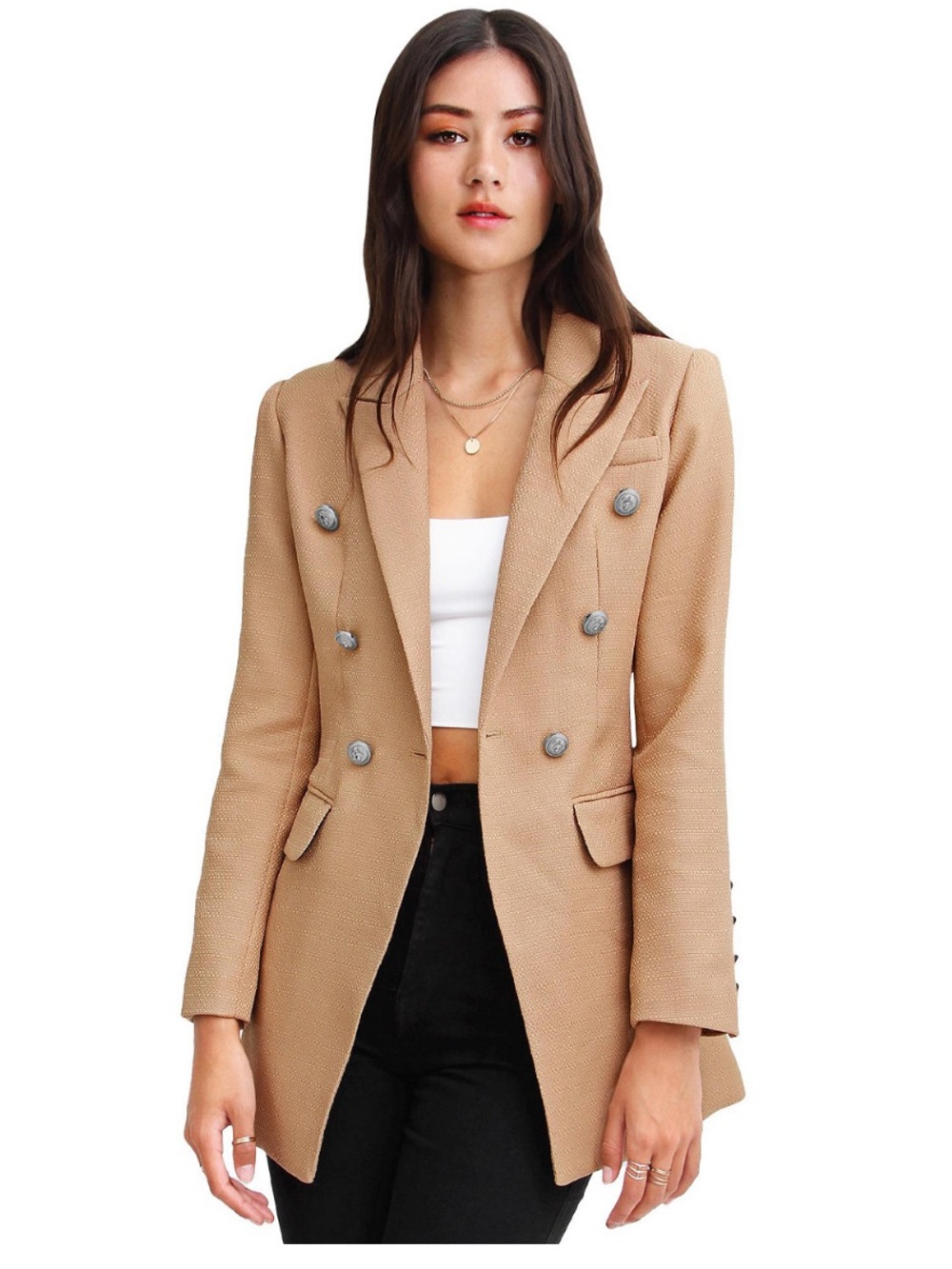 Belle & Bloom Princess Polina Textured Weave Blazer - Camel. Size Medium (6).